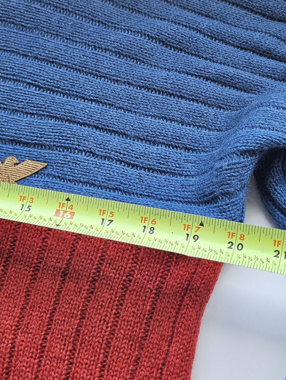 Giorgio Armani Vintage Red & Blue Wool Ribbed Logo Retro Sweater - Picture 8 of 12
